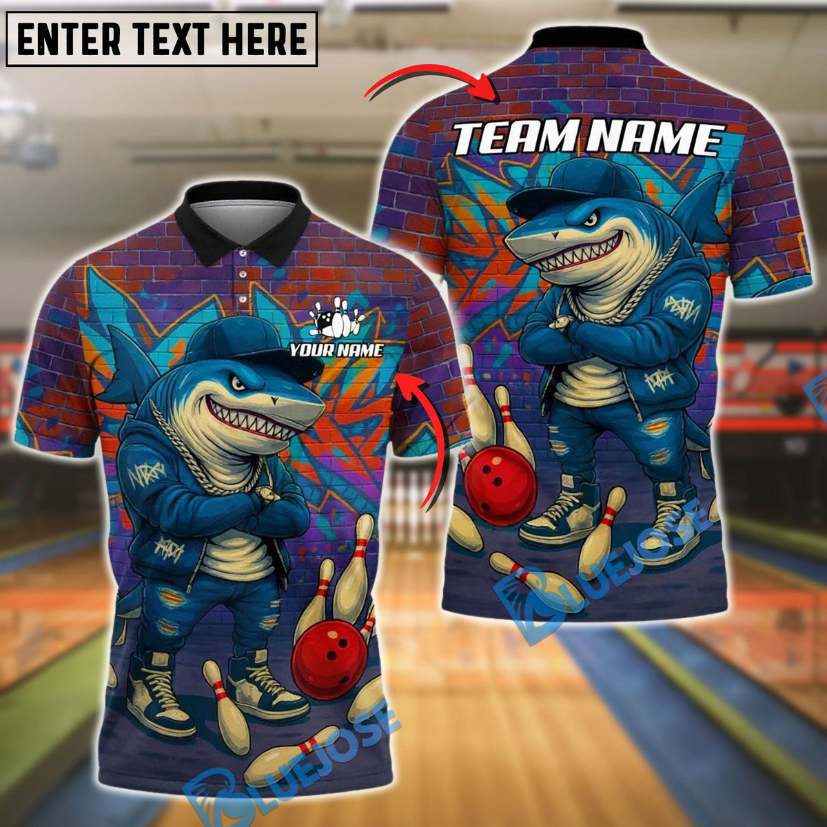 BlueJose Bowling Gang Shark Personalized Name, Team Name 3D Shirt