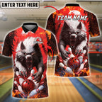 BlueJose Bowling And Pins Wolf Fire Attack Customized Name, Team Name 3D Shirt (4 Colors)