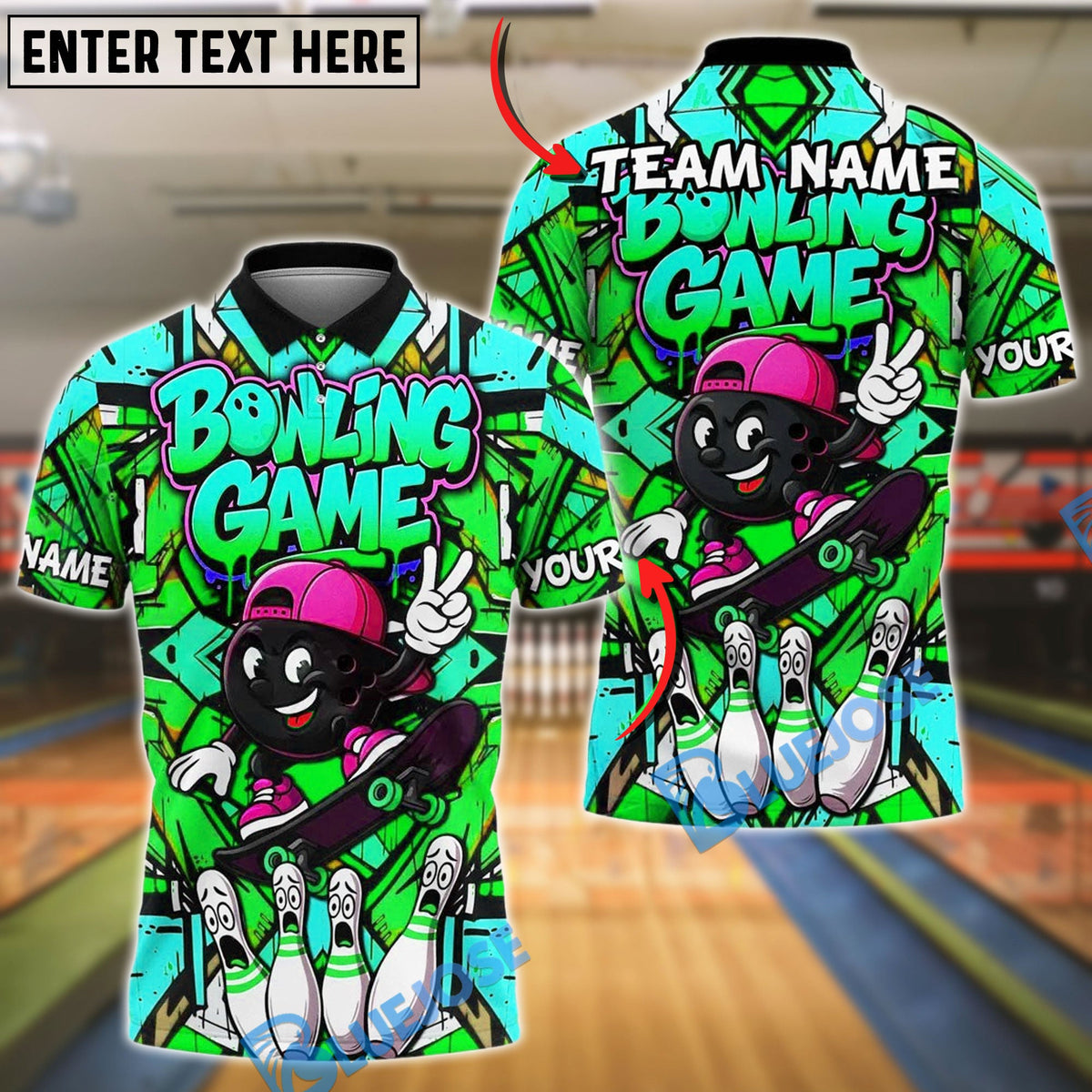 BlueJose Bowling And Pins Skateboarding Graffiti Street Style Customized Name, Team Name 3D Shirt (4 Colors)