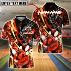 BlueJose Bowling Samurai Line Gold Premium Fire Ball Customized Name, Team Name 3D Shirt (4 Colors)