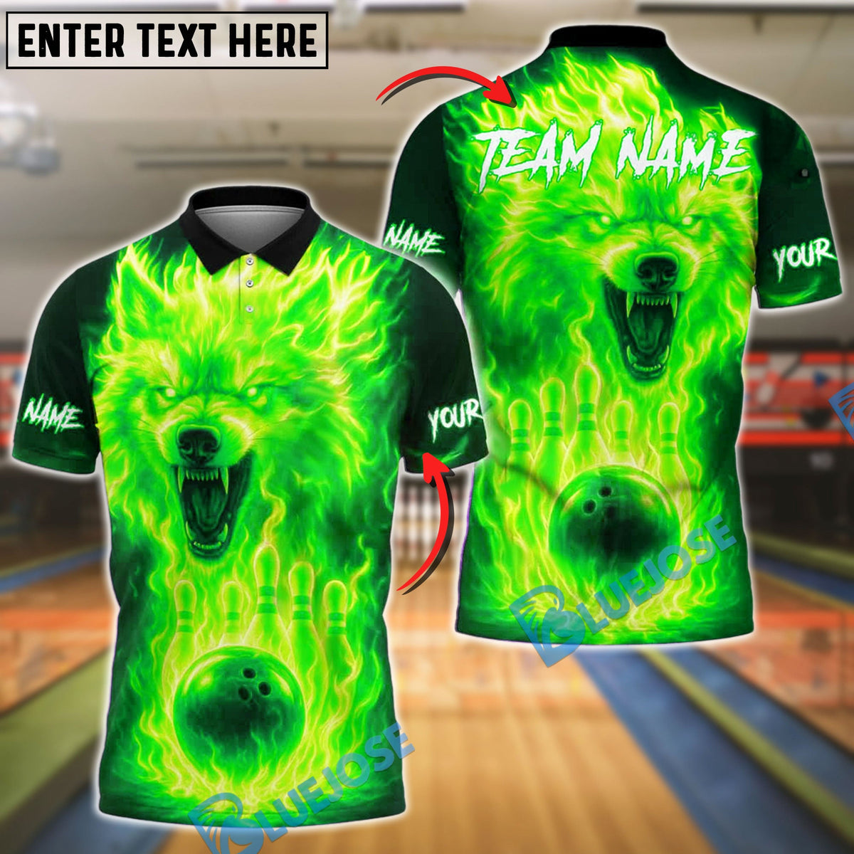BlueJose Bowling And Pins Flame Wolf Customized Name, Team Name 3D Shirt (4 Colors)