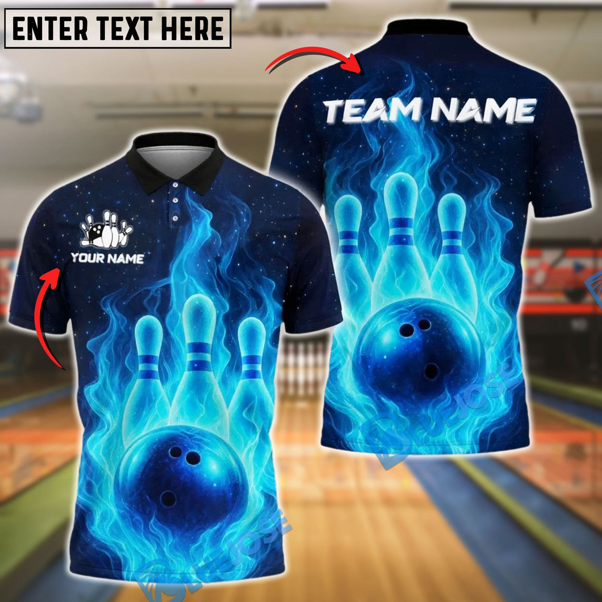 BlueJose Bowling And Pins Fire Pins & Ball Customized Name, Team Name 3D Shirt (4 Colors)