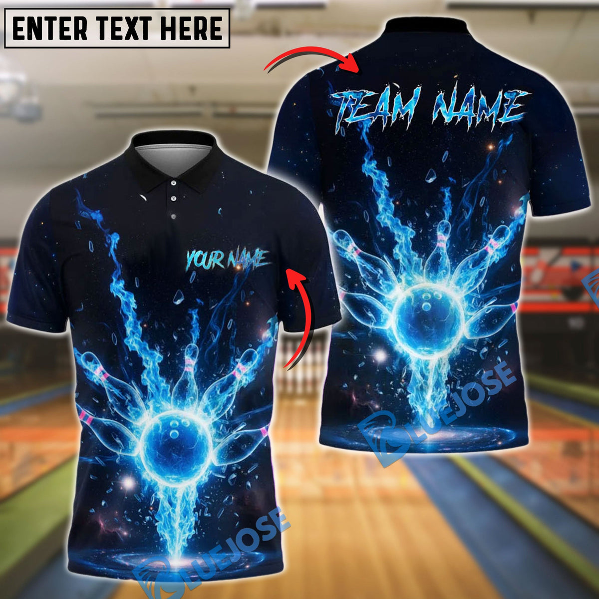 BlueJose Bowling And Pins Galaxy Fire Explosion Customized Name, Team Name 3D Shirt (4 Colors)
