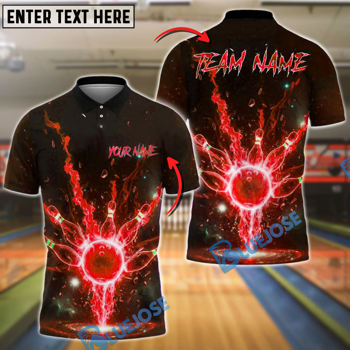 BlueJose Bowling And Pins Galaxy Fire Explosion Customized Name, Team Name 3D Shirt (4 Colors)