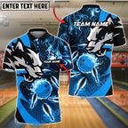 BlueJose Bowling Wolf Flame Strike Customized Name, Team Name 3D Shirt (4 Colors)