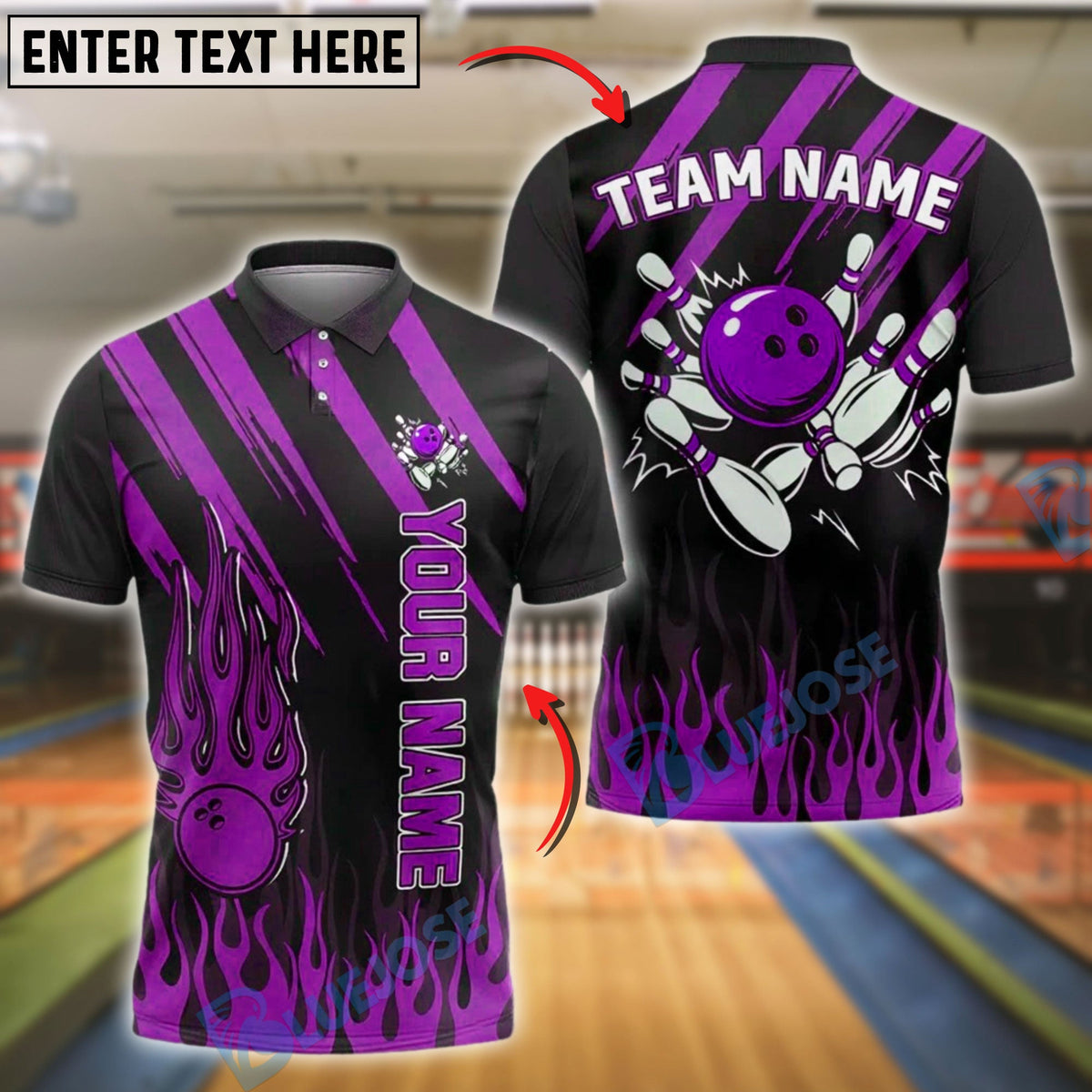 BlueJose Bowling And Pins Flames Strikes Customized Name, Team Name 3D Shirt (4 Colors)
