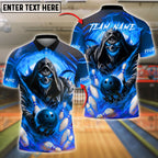 BlueJose Bowling Grim Reaper Flames Customized Name, Team Name 3D Shirt (4 Colors)