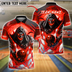 BlueJose Bowling Grim Reaper Flames Customized Name, Team Name 3D Shirt (4 Colors)
