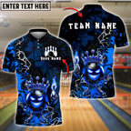BlueJose Bowling Fire Crown Ball Graffiti Style Customized Name, Team Name 3D Shirt (4 Colors)