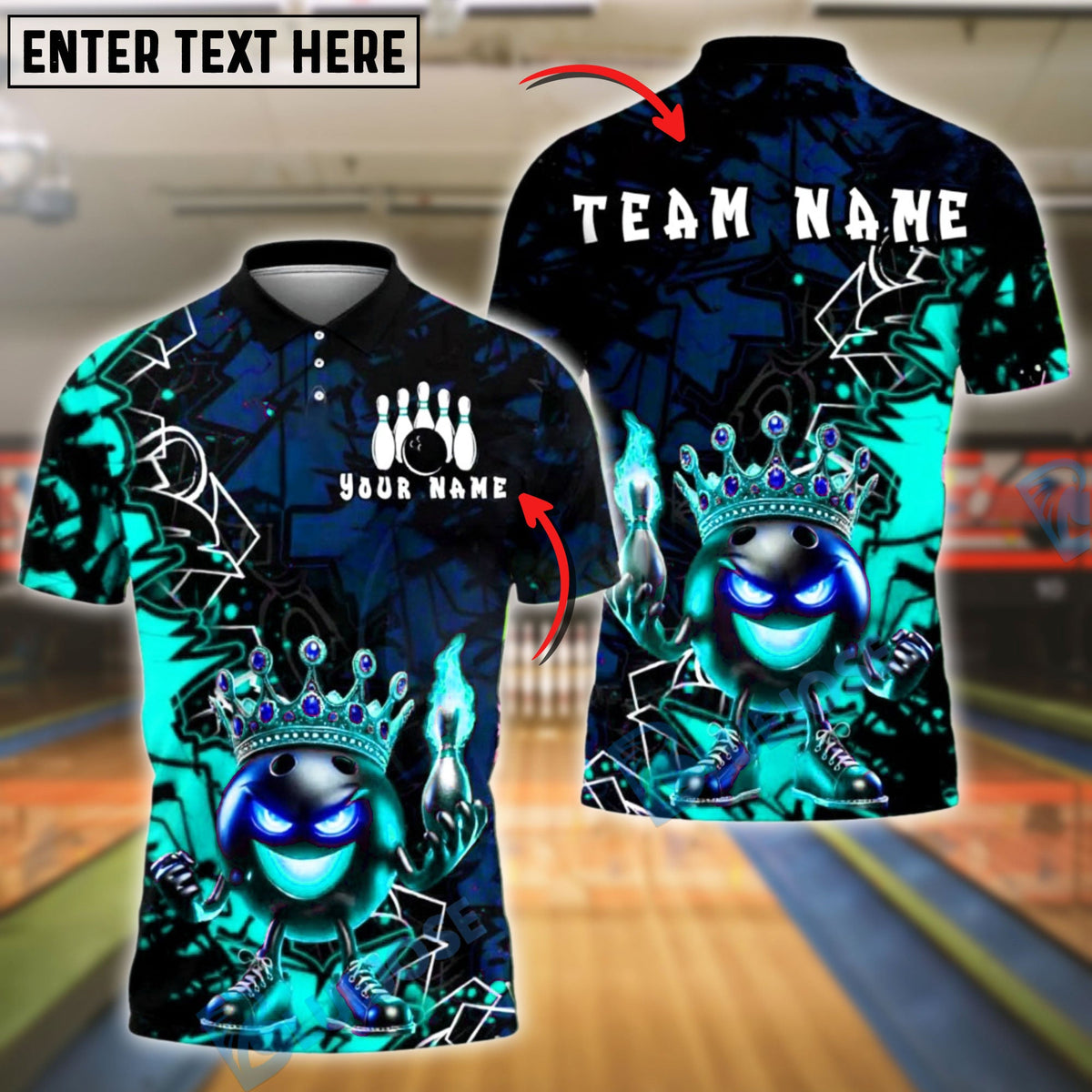 BlueJose Bowling Fire Crown Ball Graffiti Style Customized Name, Team Name 3D Shirt (4 Colors)