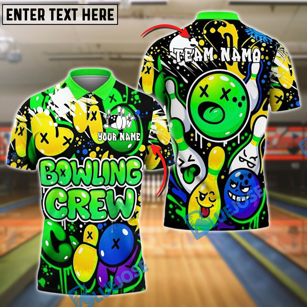 BlueJose Bowling Crew Graffiti Customized Name, Team Name 3D Shirt (4 Colors)