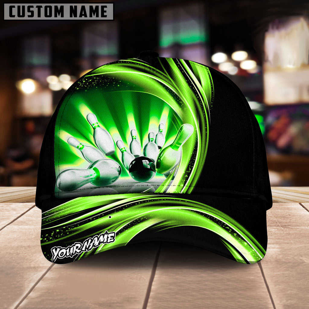 BlueJoses Bowling Ball & Pins Strike Dynamic Swirl Multicolor Personalized Name Cap