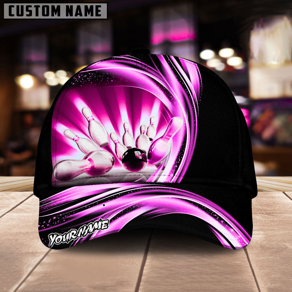 BlueJoses Bowling Ball & Pins Strike Dynamic Swirl Multicolor Personalized Name Cap