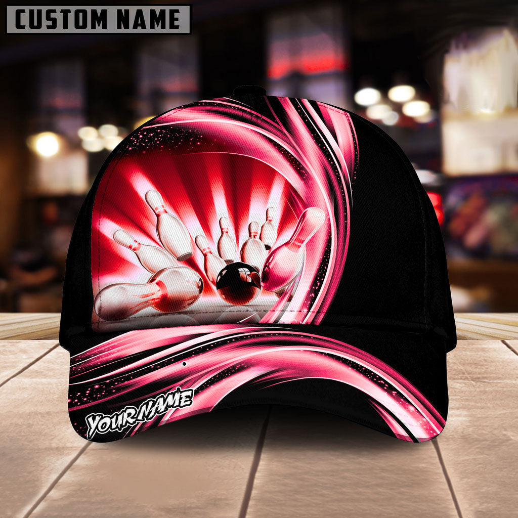 BlueJoses Bowling Ball & Pins Strike Dynamic Swirl Multicolor Personalized Name Cap
