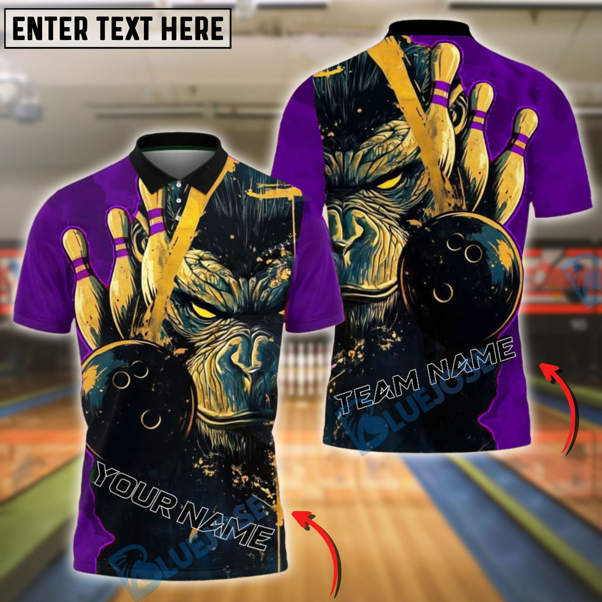 BlueJose Bowling And Pins Angry Gorilla Strike Customized Name, Team Name 3D Shirt (4 Colors)