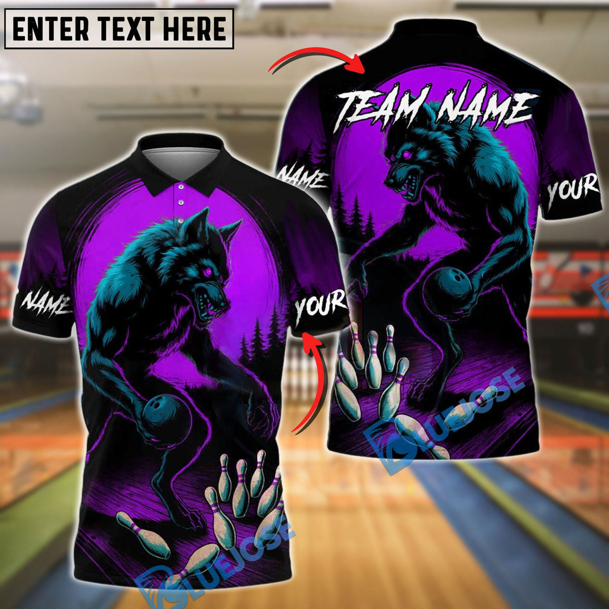 BlueJose Bowling And Pins Werewolf Eyes Moon Customized Name, Team Name 3D Shirt (4 Colors)