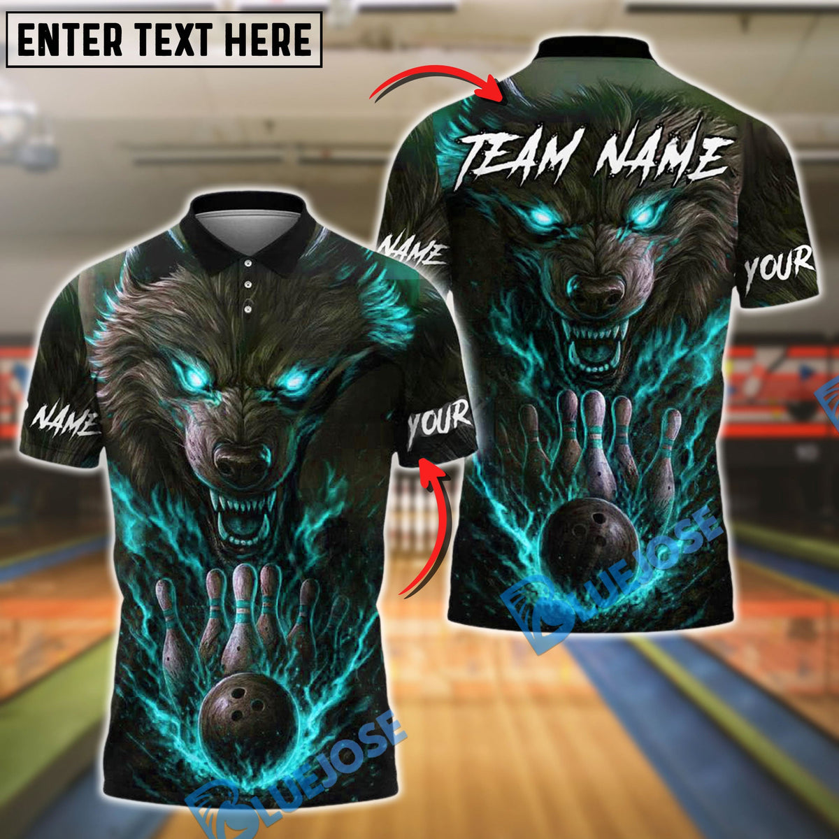 BlueJose Bowling And Pins Werewolf Eyes Thunder Customized Name, Team Name 3D Shirt (4 Colors)
