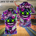 BlueJose Bowling And Pins Crazy Smile Neon Graffiti Customized Name, Team Name 3D Shirt (4 Colors)
