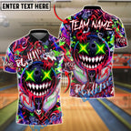 BlueJose Bowling And Pins Crazy Smile Neon Graffiti Customized Name, Team Name 3D Shirt (4 Colors)
