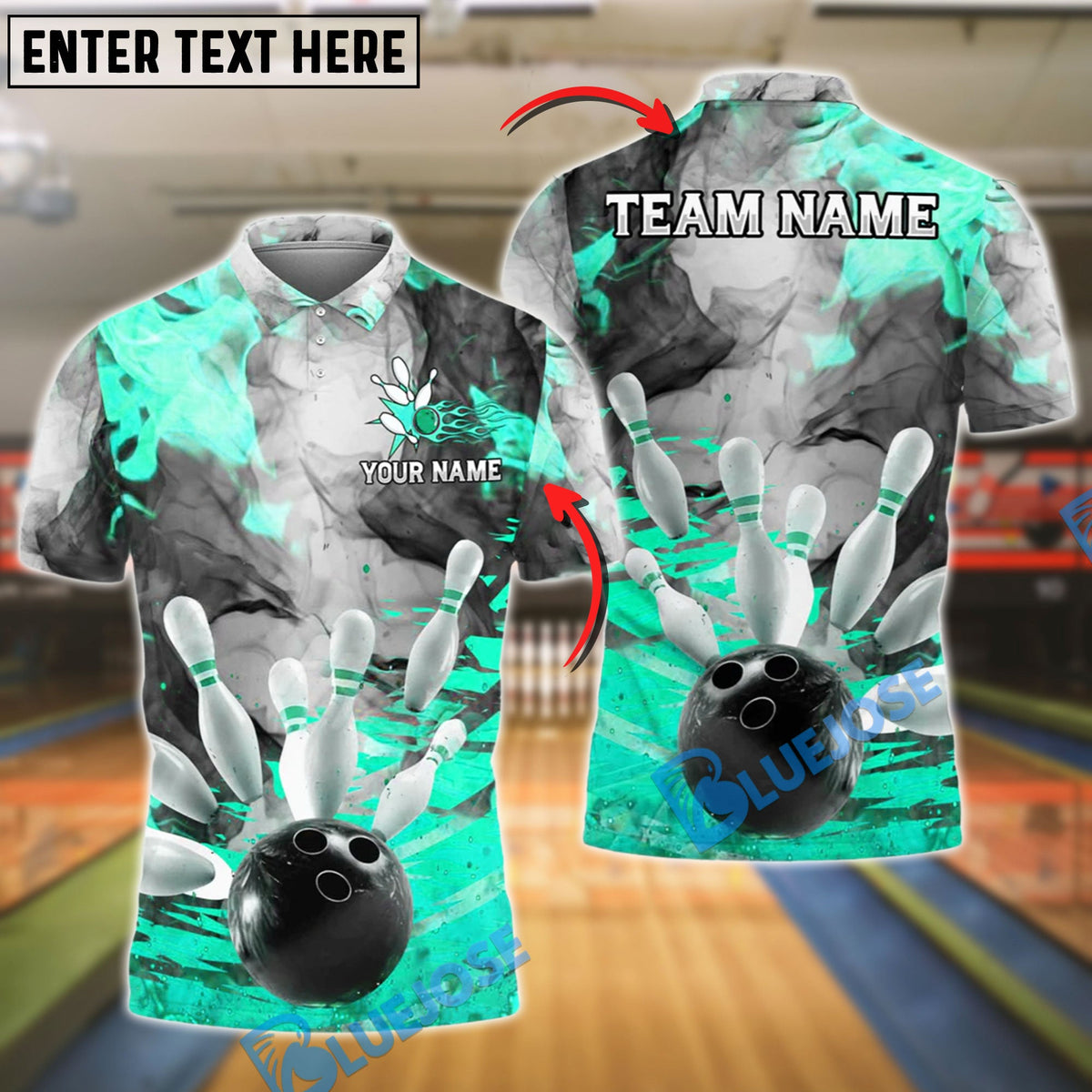 BlueJose Bowling Flaming Strike Customized Name, Team Name 3D Shirt (4 Colors)