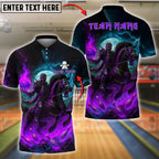 BlueJose Bowling And Pins Rider Dark Horse Blue Flame Customized Name, Team Name 3D Shirt (4 Colors)