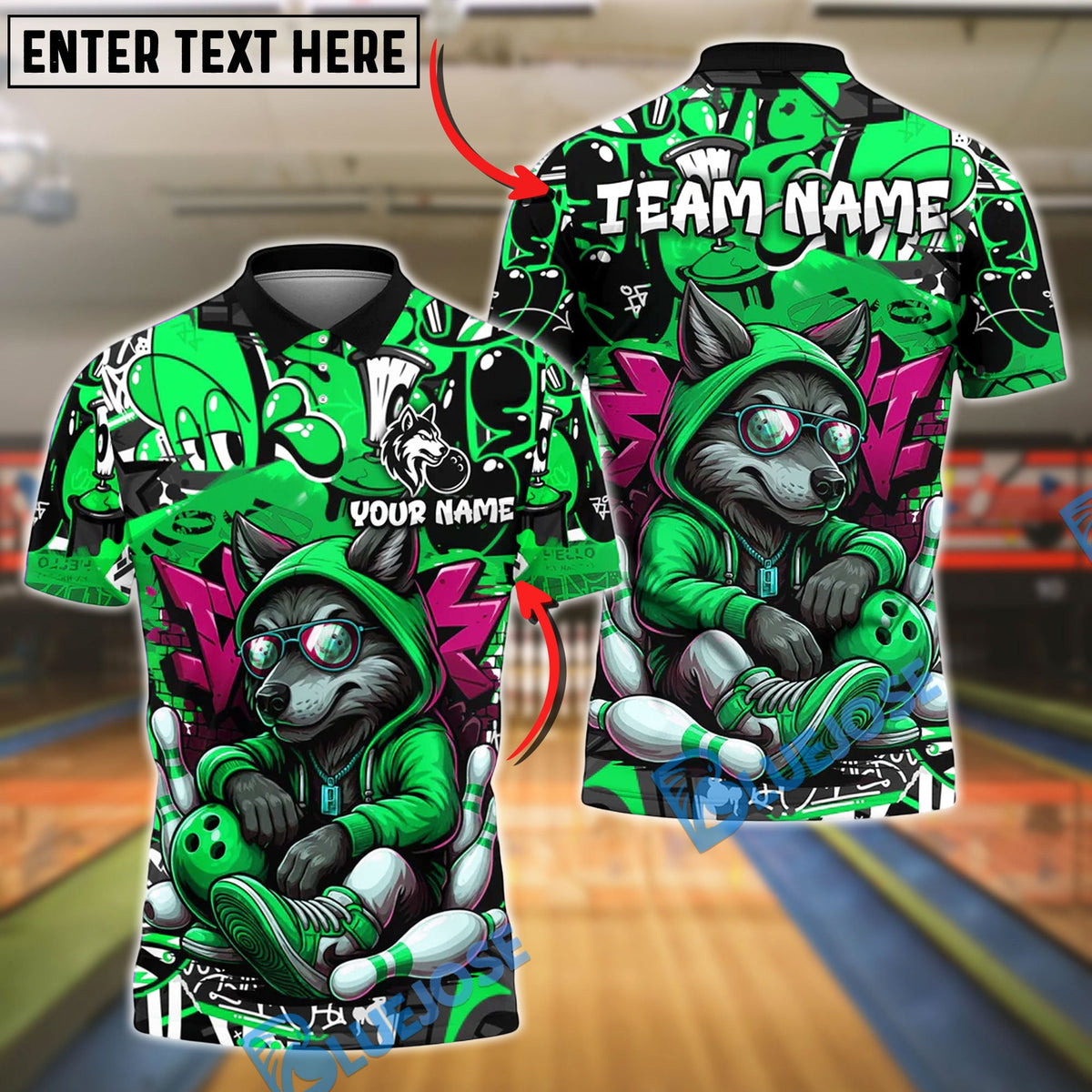 BlueJose Bowling And Pins Graffiti Wolf Streetwear Style Customized Name, Team Name 3D Shirt (4 Colors)
