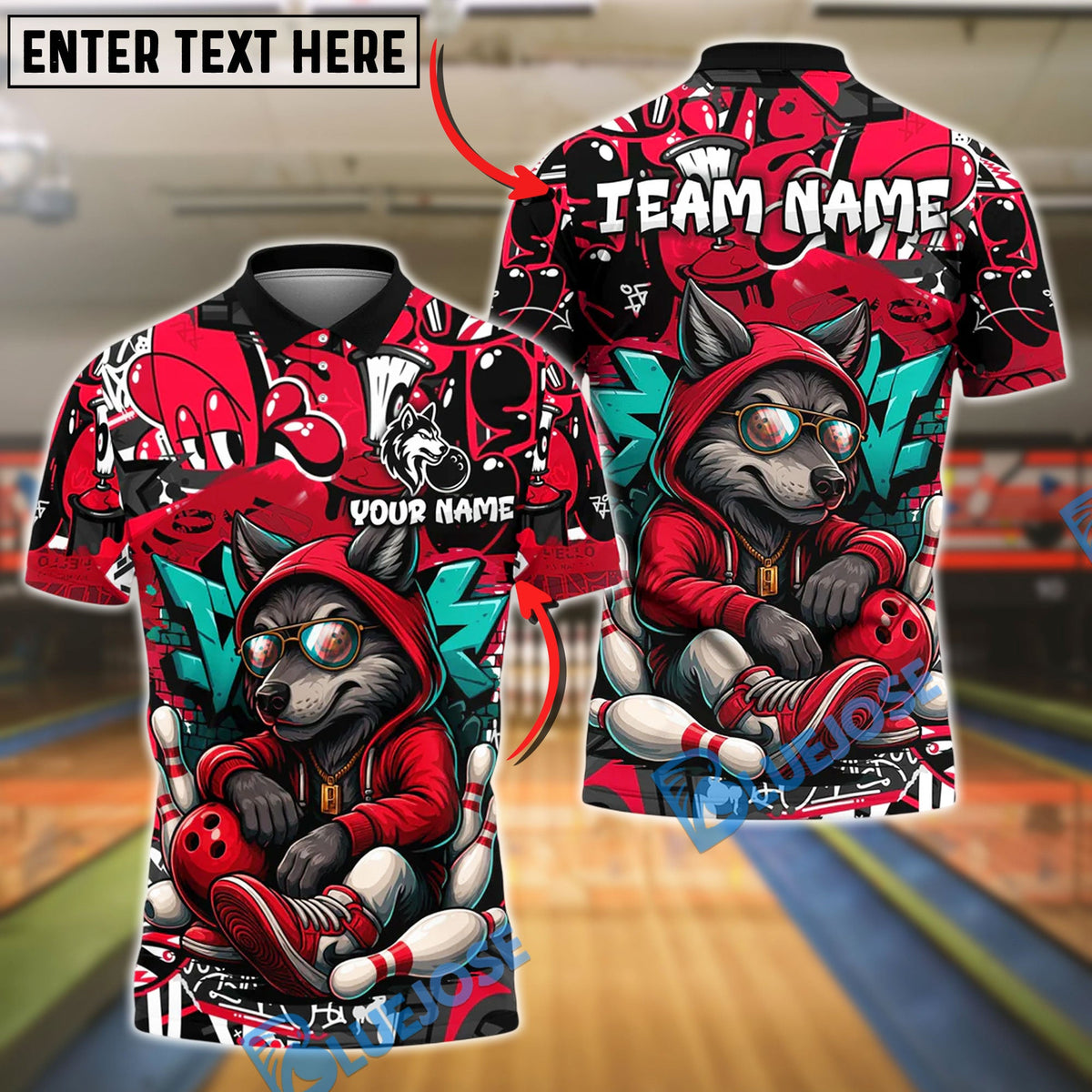 BlueJose Bowling And Pins Graffiti Wolf Streetwear Style Customized Name, Team Name 3D Shirt (4 Colors)