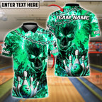 BlueJose Bowling And Pins Fiery Skull Chains Customized Name, Team Name 3D Shirt (4 Colors)