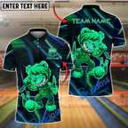 BlueJose Bowling And Pins Killer Bear Neon Glow Customized Name, Team Name 3D Shirt (4 Colors)