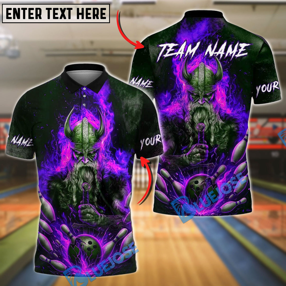 BlueJose Bowling Viking Warrior Flame Customized Name, Team Name 3D Shirt (4 Colors)