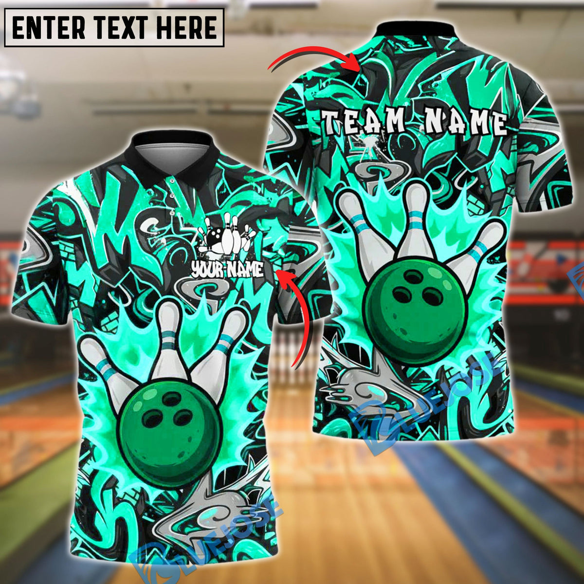 BlueJose Bowling And Pins Urban Graffiti Strike Blast Customized Name, Team Name 3D Shirt (4 Colors)