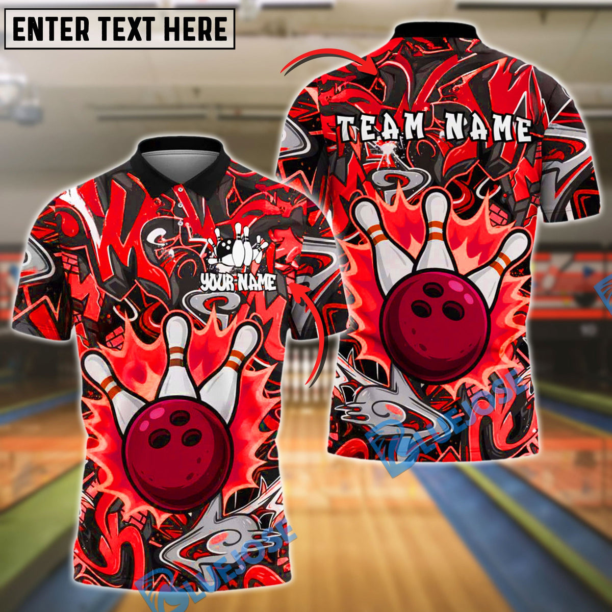 BlueJose Bowling And Pins Urban Graffiti Strike Blast Customized Name, Team Name 3D Shirt (4 Colors)
