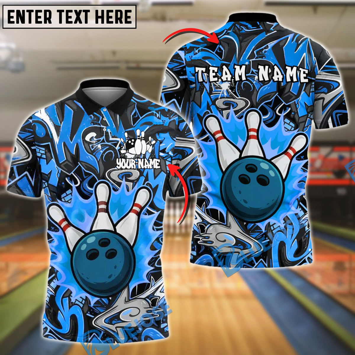BlueJose Bowling And Pins Urban Graffiti Strike Blast Customized Name, Team Name 3D Shirt (4 Colors)