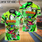 BlueJose Bowling And Pins Crazy Frog Cartoon Character Customized Name, Team Name 3D Shirt (4 Colors)