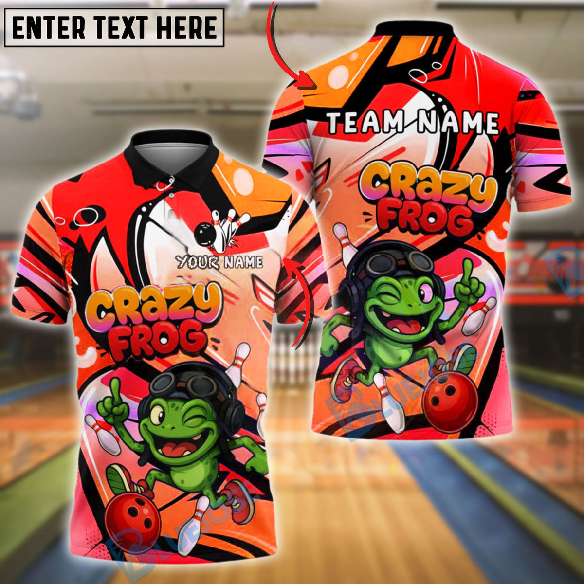BlueJose Bowling And Pins Crazy Frog Pilot Adventure Style Customized Name, Team Name 3D Shirt (4 Colors)