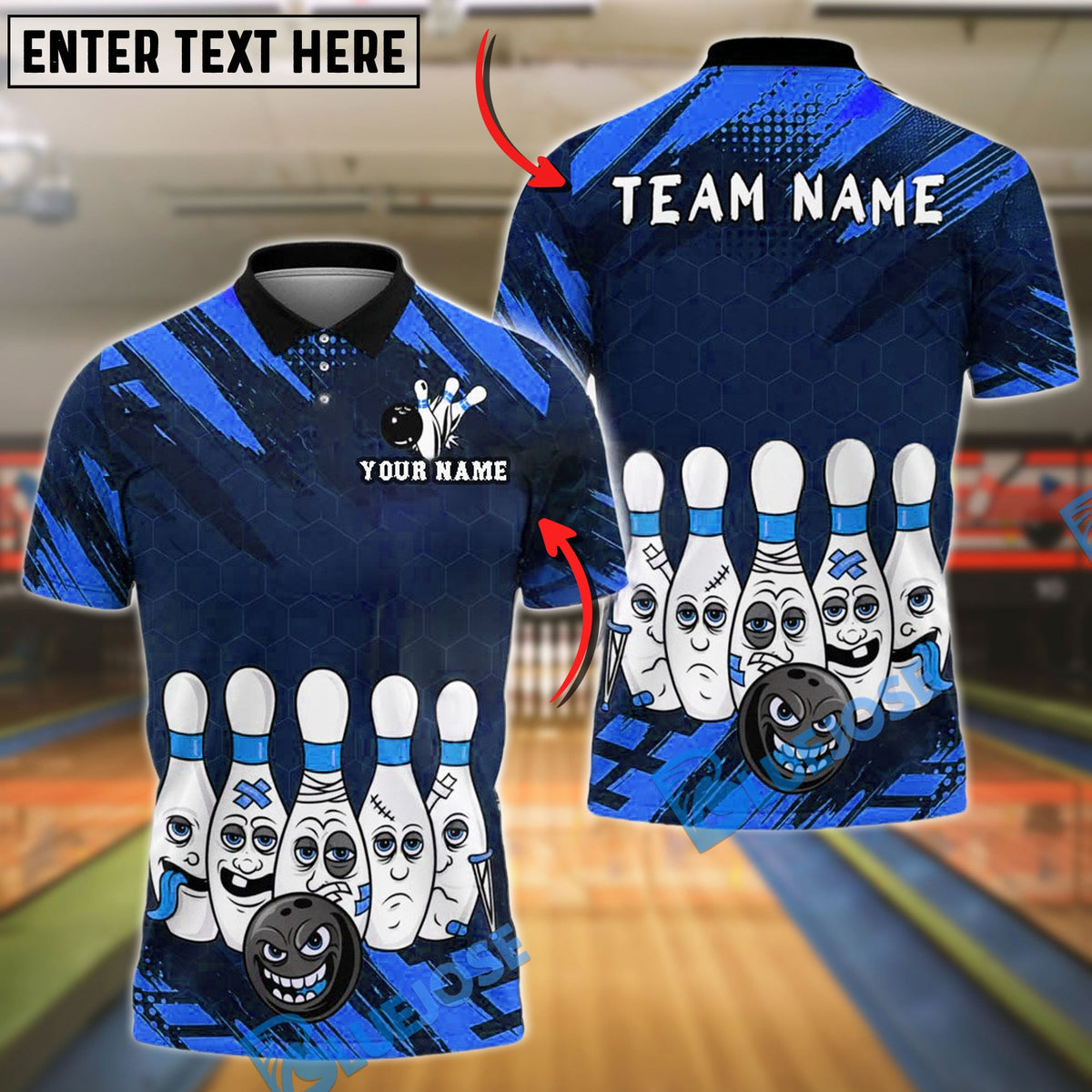 BlueJose Bowling And Pins Horror Pins Face Expression Customized Name, Team Name 3D Shirt (4 Colors)