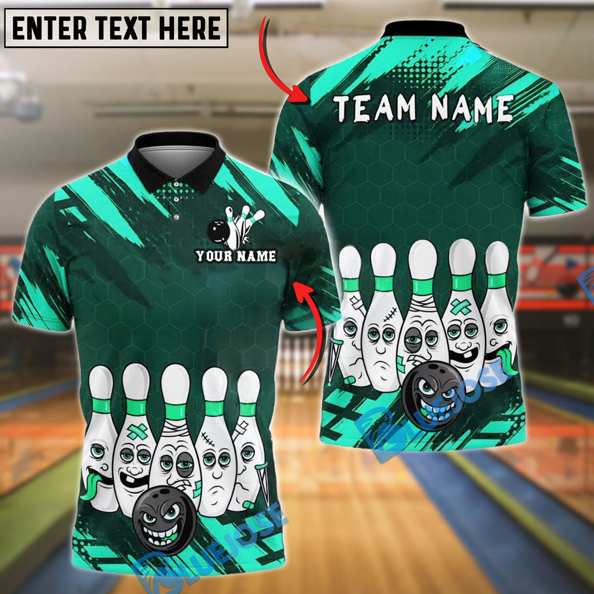 BlueJose Bowling And Pins Horror Pins Face Expression Customized Name, Team Name 3D Shirt (4 Colors)