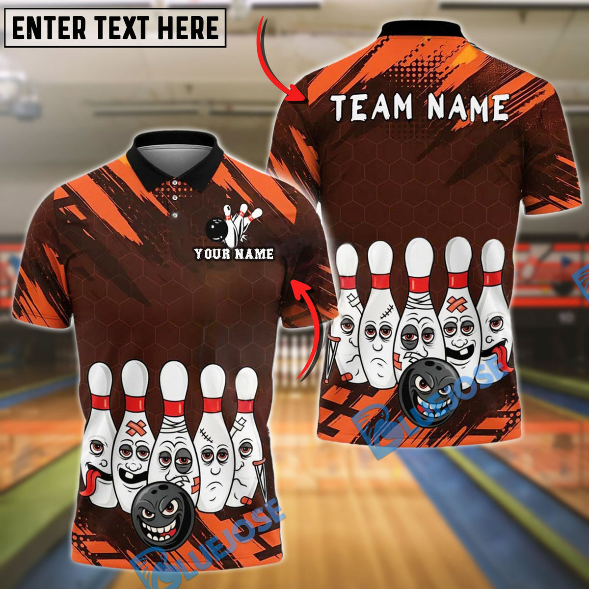 BlueJose Bowling And Pins Horror Pins Face Expression Customized Name, Team Name 3D Shirt (4 Colors)