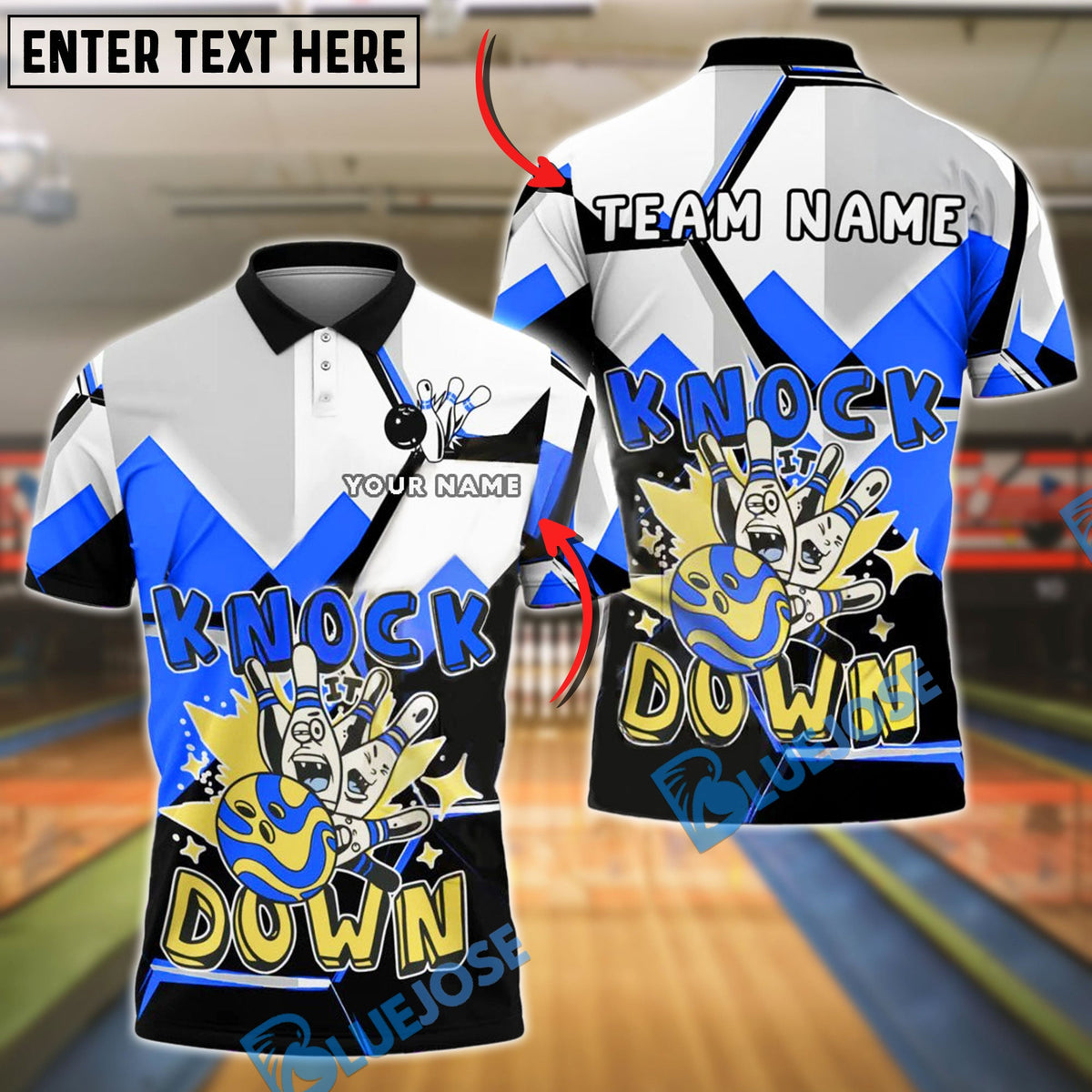 BlueJose Bowling And Pins Knock Down Explosion Design Customized Name, Team Name 3D Shirt (4 Colors)