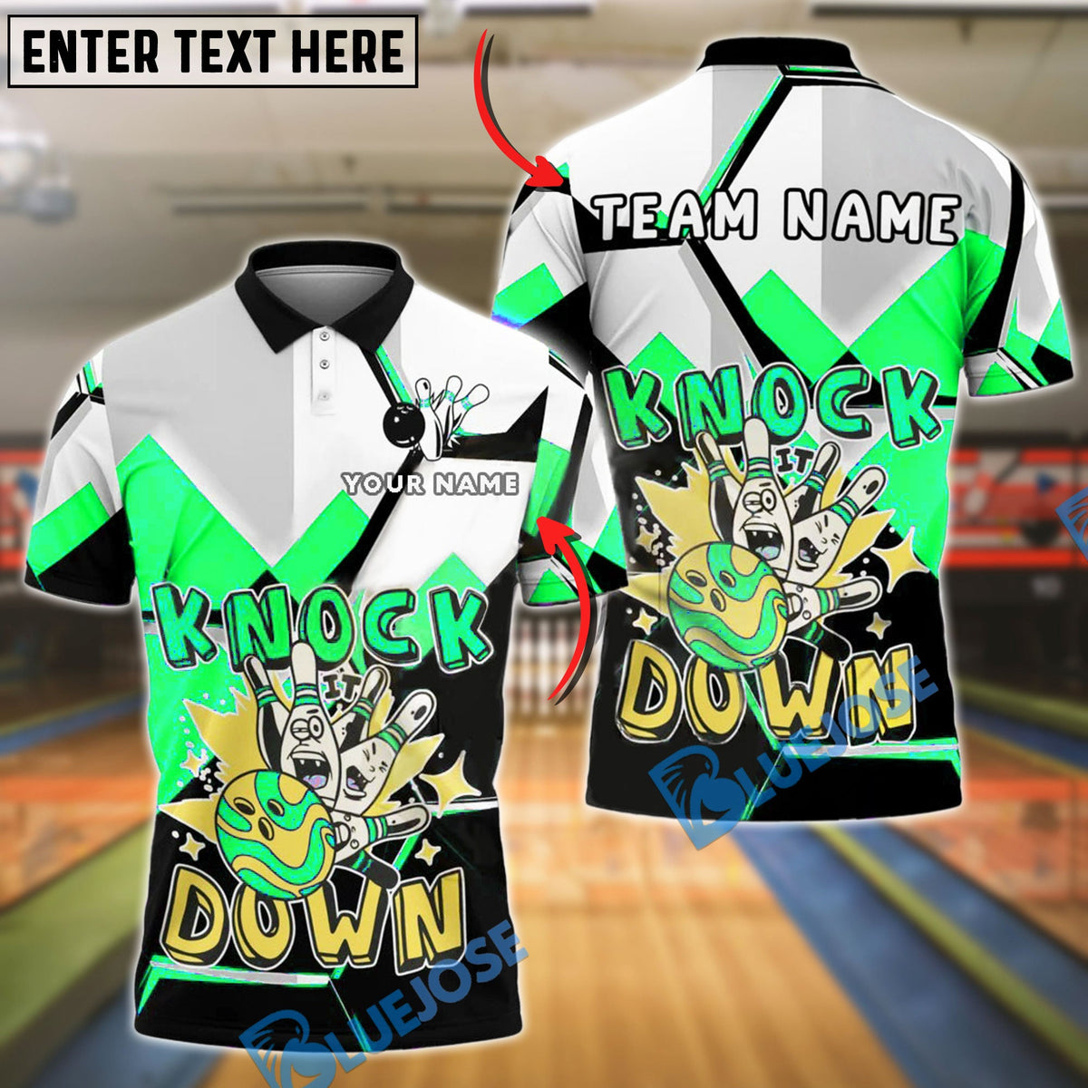 BlueJose Bowling And Pins Knock Down Explosion Design Customized Name, Team Name 3D Shirt (4 Colors)