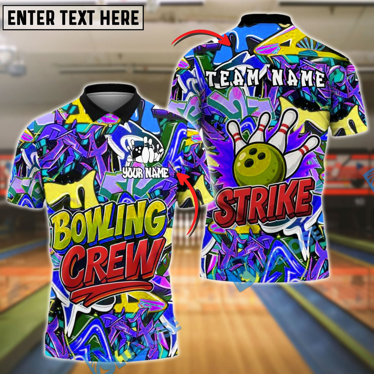 BlueJose Bowling And Pins Graffiti Bowling Crew Strike Style Customized Name, Team Name 3D Shirt (4 Colors)
