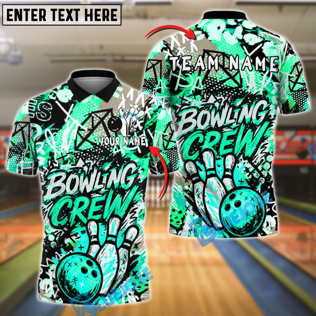 BlueJose Bowling And Pins Urban Scribble Customized Name, Team Name 3D Shirt (4 Colors)