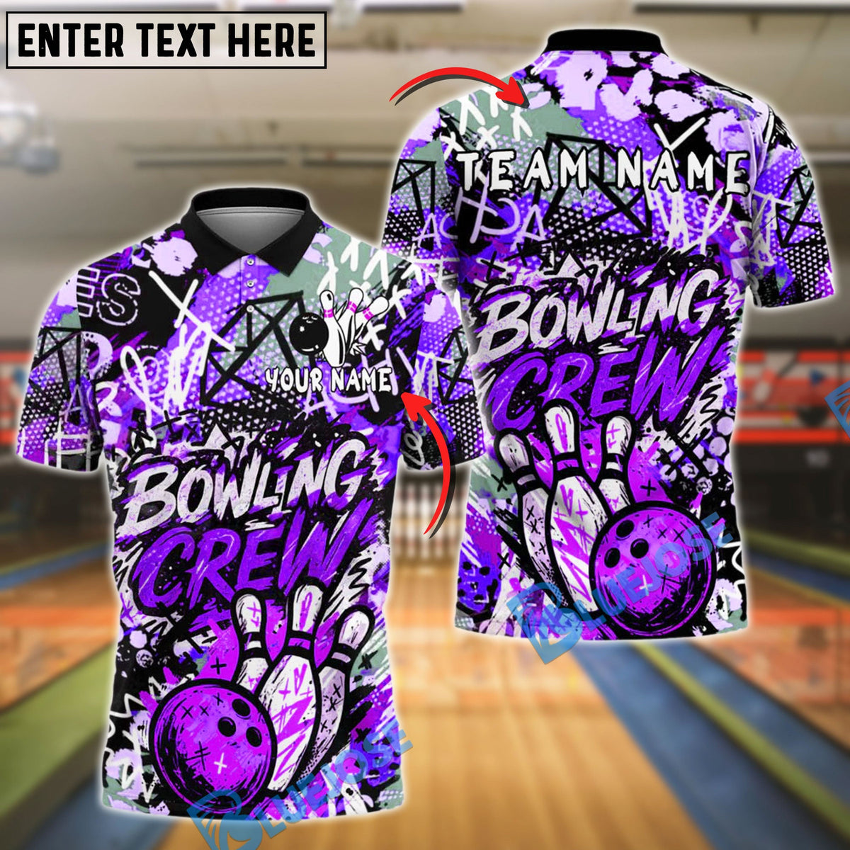 BlueJose Bowling And Pins Urban Scribble Customized Name, Team Name 3D Shirt (4 Colors)