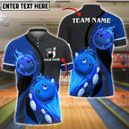 BlueJose Bowling And Pins Fiery Flame Customized Name, Team Name 3D Shirt (4 Colors)