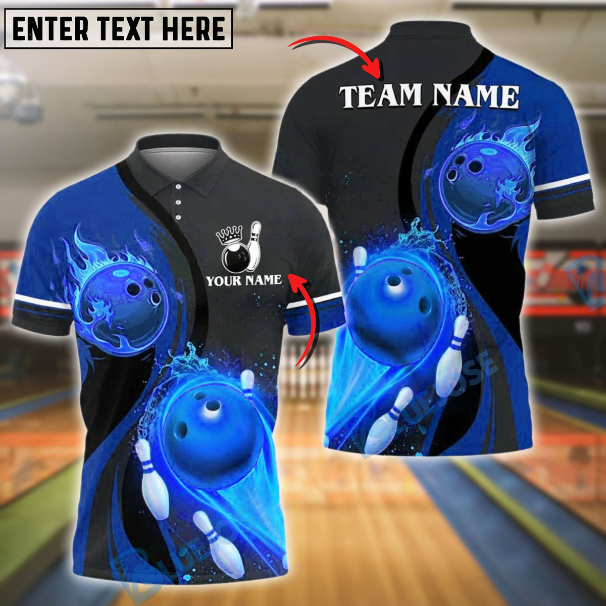 BlueJose Bowling And Pins Fiery Flame Customized Name, Team Name 3D Shirt (4 Colors)