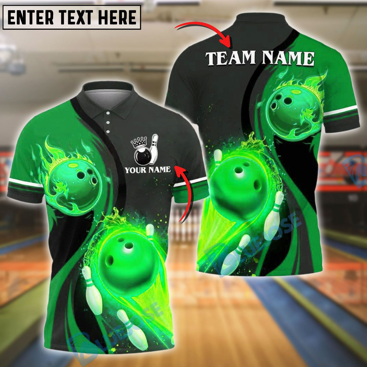 BlueJose Bowling And Pins Fiery Flame Customized Name, Team Name 3D Shirt (4 Colors)