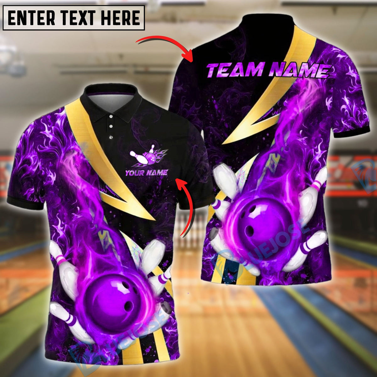 BlueJose Bowling And Pins Colorful Flame Strike Explosion Customized Name, Team Name 3D Shirt (4 Colors)