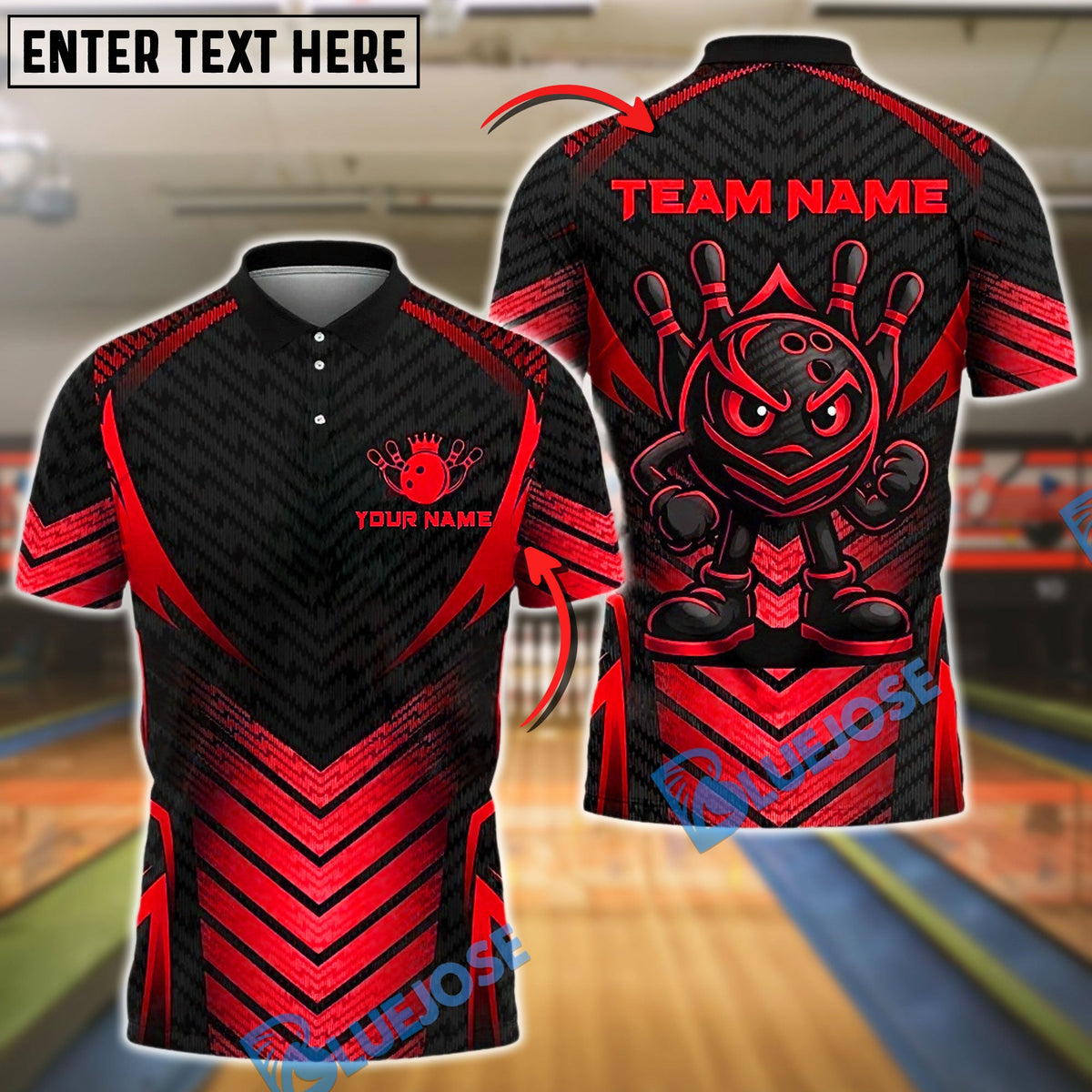 BlueJose Bowling Angry Ball Black Carbon Pattern Customized Name, Team Name 3D Shirt (4 Colors)