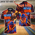 BlueJose Bowling Neon Cartoon Ball Never Give Up Customized Name, Team Name 3D Shirt (4 Colors)