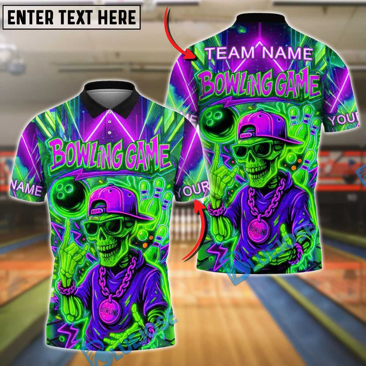BlueJose Bowling Skeleton Neon Style Streetwear Customized Name, Team Name 3D Shirt (4 Colors)